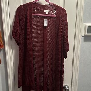 Maurices Burgundy Open-Knit Cardigan